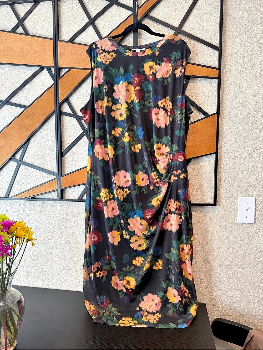 Nine West Floral Maxi Dress in Black & Pink